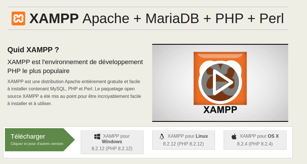 Page de téléchargement de XAMPP